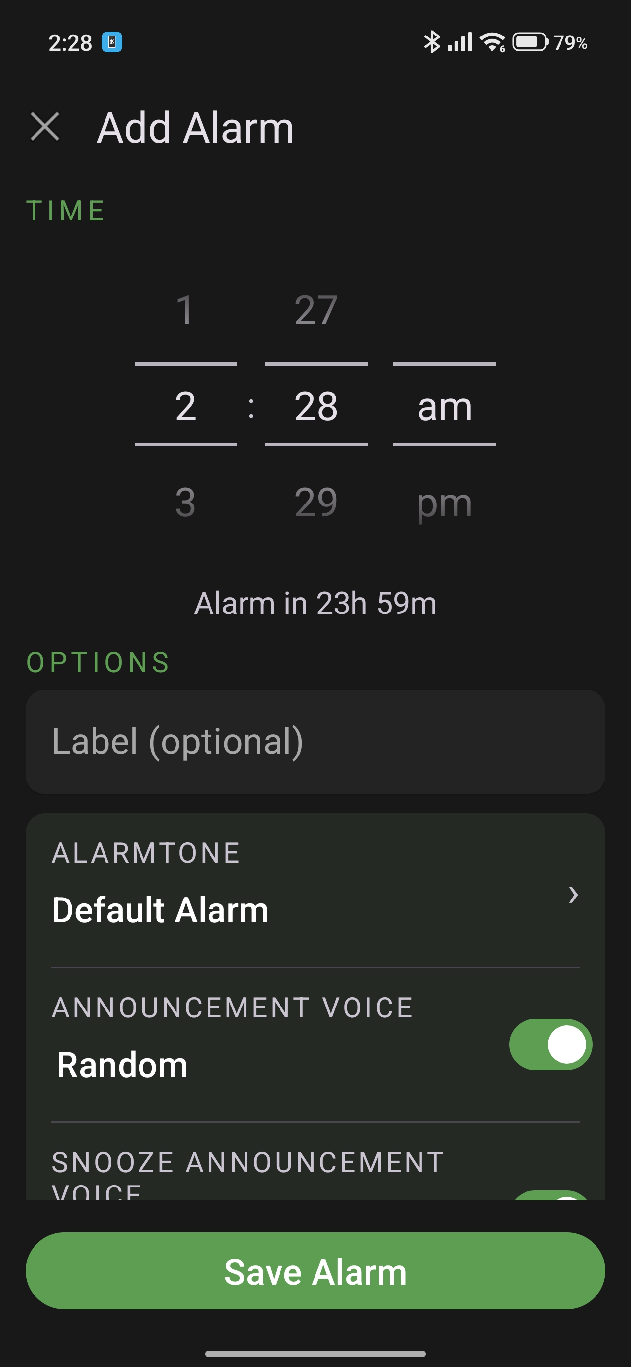 Alarm Announcer Pro — add alarm