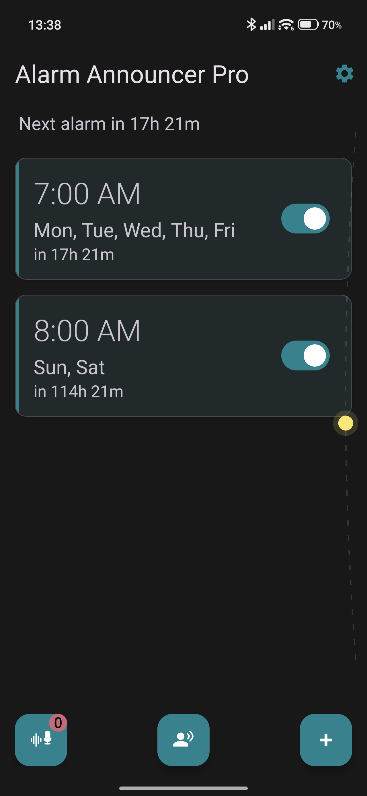 Alarm Announcer Pro app screenshot