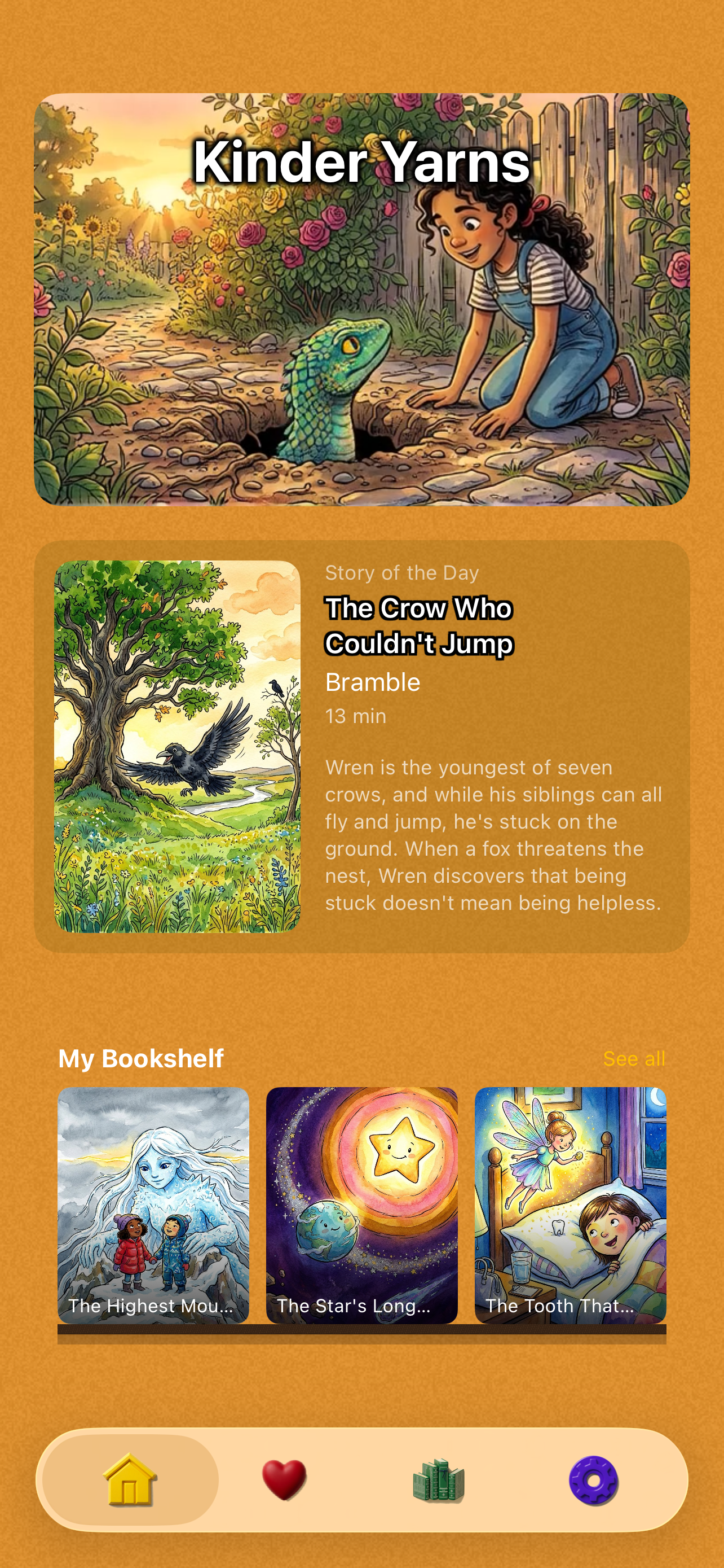 Kinder Yarns — home screen